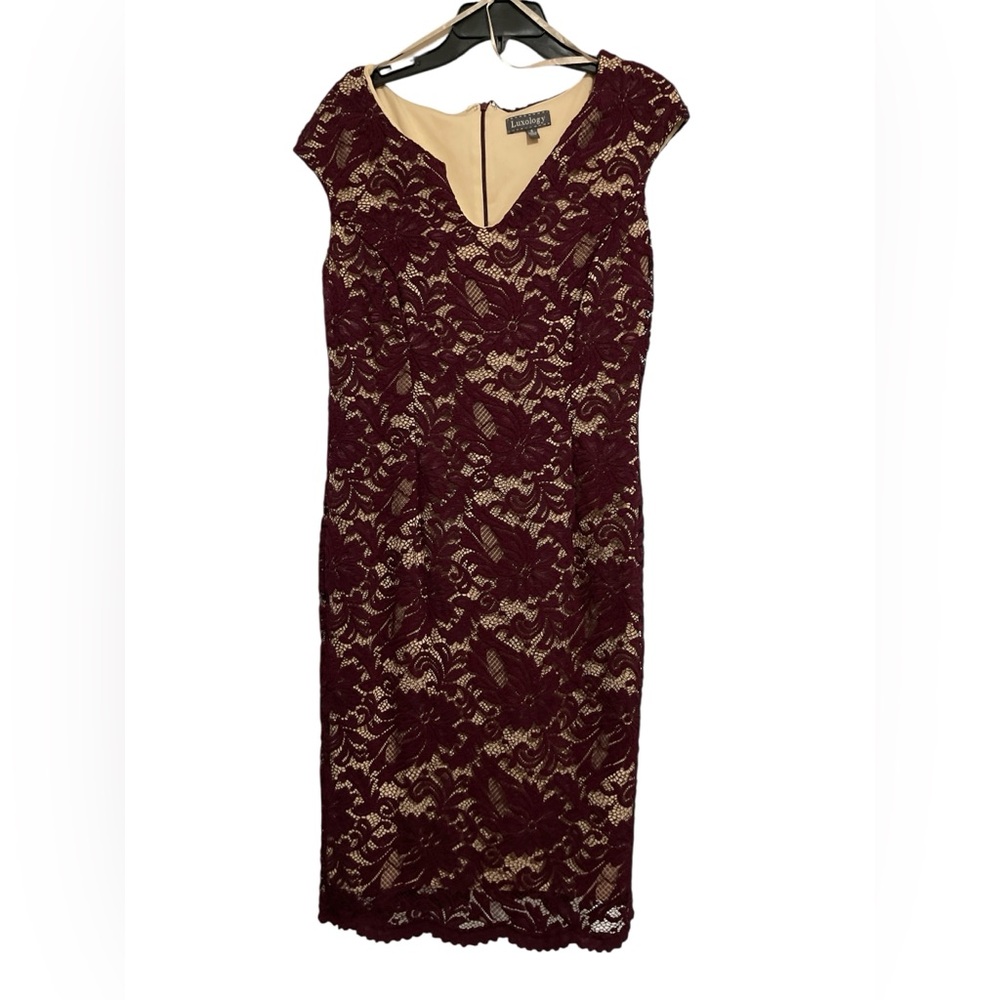 Luxology Wine Color Lace Lined Dress